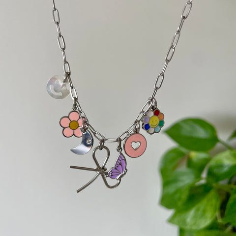 Happy Vibes Charm Necklace in Silver