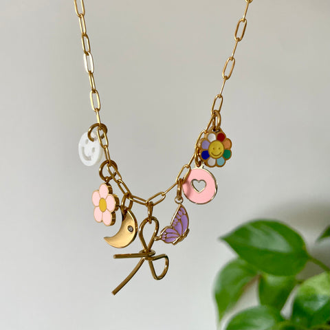 Happy Vibes Charm Necklace in Gold